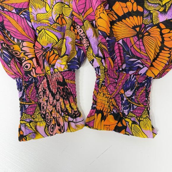 Anthropologie Alexandra Farmer Puff-Sleeved Blouse M Boho Floral Butterfly - Picture 10 of 10